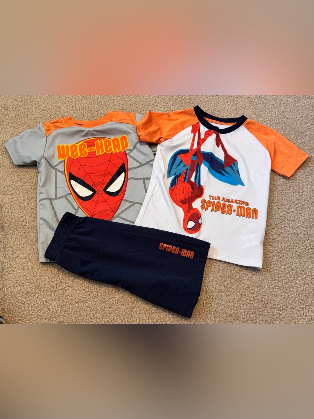 Spiderman Kids Orange, White & Navy Matching Set